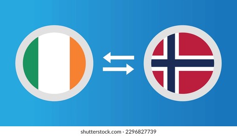 round icons with Ireland and Norway flag exchange rate concept graphic element Illustration template design
