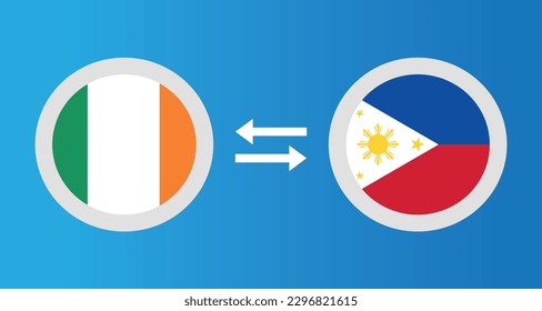 round icons with Ireland and Philippines flag exchange rate concept graphic element Illustration template design
