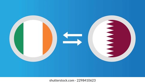 round icons with Ireland and Qatar flag exchange rate concept graphic element Illustration template design
