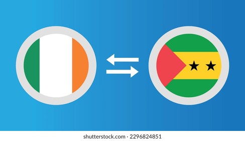 round icons with Ireland and Sao Tome and Principe flag exchange rate concept graphic element Illustration template design
