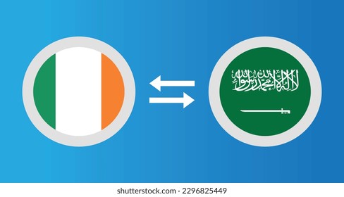 round icons with Ireland and Saudi Arabia flag exchange rate concept graphic element Illustration template design
