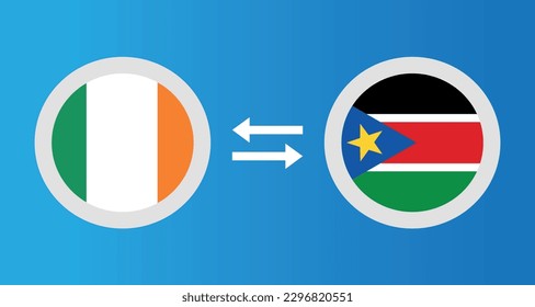 round icons with Ireland and South Sudan flag exchange rate concept graphic element Illustration template design
