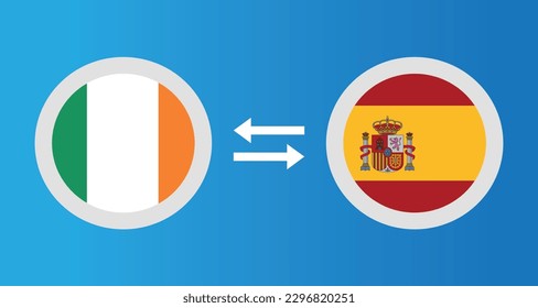 round icons with Ireland and Spain flag exchange rate concept graphic element Illustration template design
