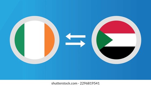 round icons with Ireland and Sudan flag exchange rate concept graphic element Illustration template design
