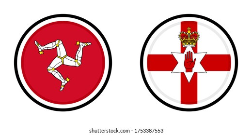 round icons with isle of man and northern ireland flags