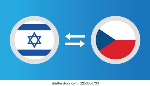 round icons with Israel and Czech Republic flag exchange rate concept graphic element Illustration template design
