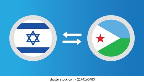round icons with Israel and Djibouti flag exchange rate concept graphic element Illustration template design
