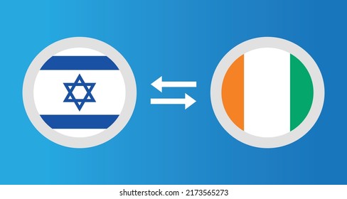 round icons with Israel and Ivory Coast flag exchange rate concept graphic element Illustration template design

