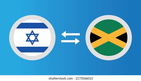 round icons with Israel and Jamaica flag exchange rate concept graphic element Illustration template design
