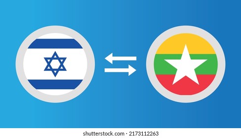 round icons with Israel and Myanmar flag exchange rate concept graphic element Illustration template design

