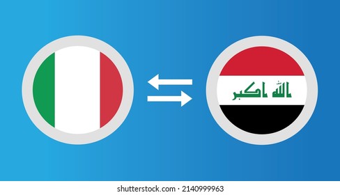 round icons with Italy and Iraq flag exchange rate concept graphic element Illustration template design
