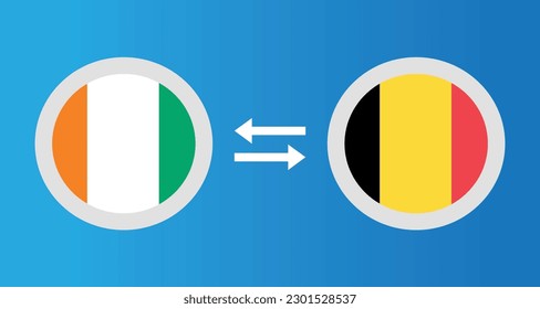 round icons with Ivory Coast and Belgium flag exchange rate concept graphic element Illustration template design
