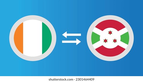 round icons with Ivory Coast and Burundi flag exchange rate concept graphic element Illustration template design
