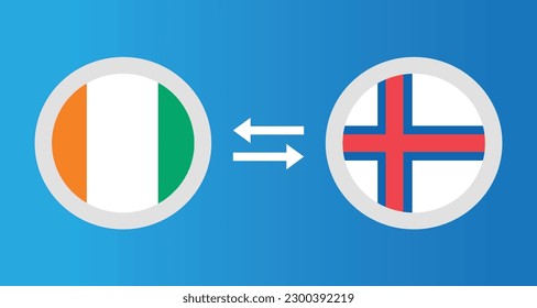 round icons with Ivory Coast and Faroe Islands flag exchange rate concept graphic element Illustration template design
