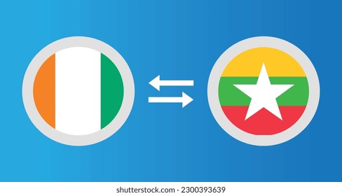 round icons with Ivory Coast and Myanmar flag exchange rate concept graphic element Illustration template design
