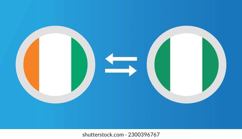 round icons with Ivory Coast and Nigeria flag exchange rate concept graphic element Illustration template design
