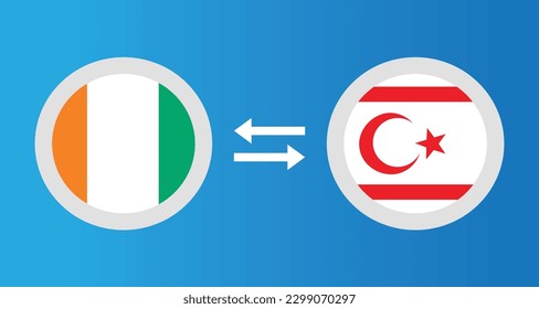 round icons with Ivory Coast and Northern Cyprus flag exchange rate concept graphic element Illustration template design
