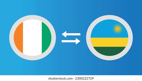 round icons with Ivory Coast and Rwanda flag exchange rate concept graphic element Illustration template design

