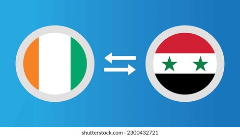 round icons with Ivory Coast and Syria flag exchange rate concept graphic element Illustration template design
