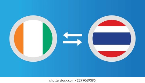 round icons with Ivory Coast and Thailand flag exchange rate concept graphic element Illustration template design
