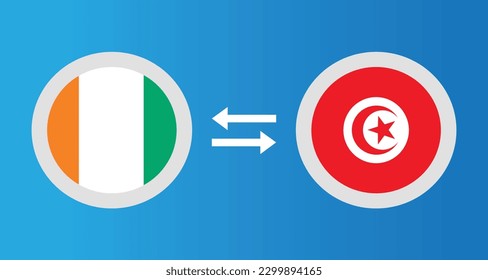 round icons with Ivory Coast and Tunisia flag exchange rate concept graphic element Illustration template design
