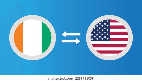 round icons with Ivory Coast and United States flag exchange rate concept graphic element Illustration template design
