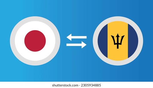 round icons with Japan and Barbados flag exchange rate concept graphic element Illustration template design
