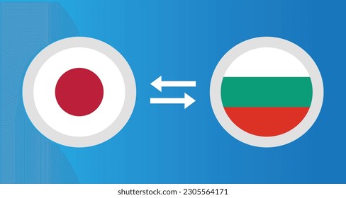 round icons with Japan and Bulgaria flag exchange rate concept graphic element Illustration template design
