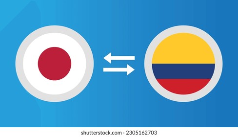 round icons with Japan and Colombia flag exchange rate concept graphic element Illustration template design
