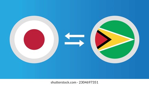 round icons with Japan and Guyana flag exchange rate concept graphic element Illustration template design
