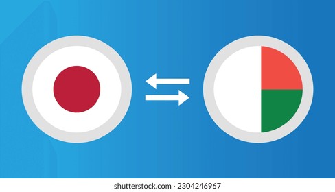 round icons with Japan and Madagascar flag exchange rate concept graphic element Illustration template design
