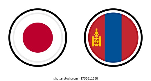 round icons with japan and mongolia flags