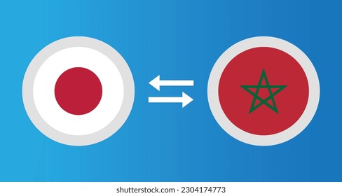 round icons with Japan and Morocco flag exchange rate concept graphic element Illustration template design
