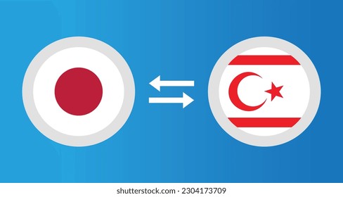 round icons with Japan and Northern Cyprus flag exchange rate concept graphic element Illustration template design
