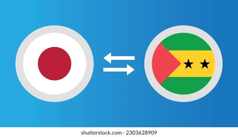round icons with Japan and Sao Tome and Principe flag exchange rate concept graphic element Illustration template design

