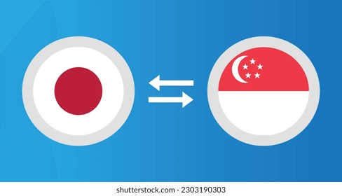 round icons with Japan and Singapore flag exchange rate concept graphic element Illustration template design
