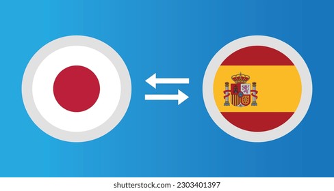 round icons with Japan and Spain flag exchange rate concept graphic element Illustration template design
