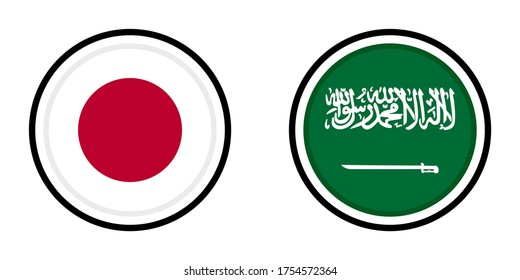 Round Icons With Japan And Sudi Arabia Flags