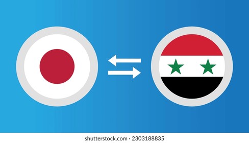round icons with Japan and Syria flag exchange rate concept graphic element Illustration template design
