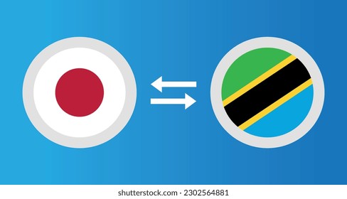 round icons with Japan and Tanzania flag exchange rate concept graphic element Illustration template design
