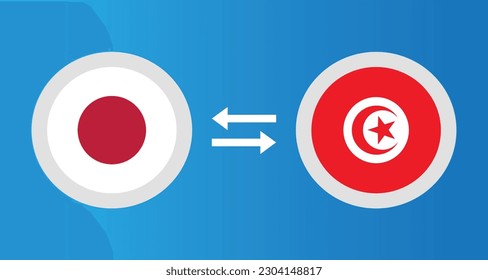 round icons with Japan and Tunisia flag exchange rate concept graphic element Illustration template design
