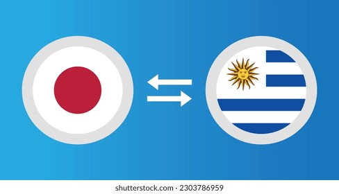 round icons with Japan and Uruguay flag exchange rate concept graphic element Illustration template design
