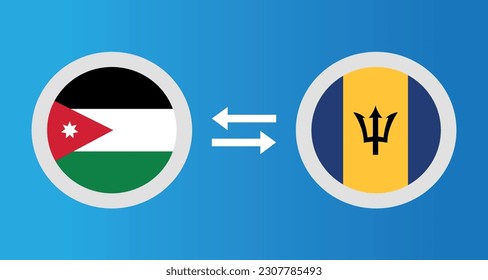 round icons with Jordan and Barbados flag exchange rate concept graphic element Illustration template design
