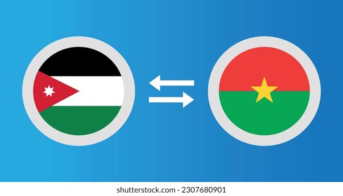 Rundsymbole mit Jordanien und Burkina Faso Flag Wechselkurs-Konzept Grafikelement Illustration Vorlage Design
