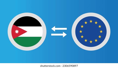 round icons with Jordan and European Union flag exchange rate concept graphic element Illustration template design
