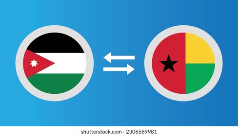 round icons with Jordan and Guinea-Bissau flag exchange rate concept graphic element Illustration template design
