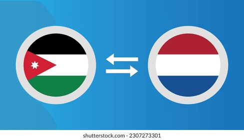 round icons with Jordan and Netherlands flag exchange rate concept graphic element Illustration template design

