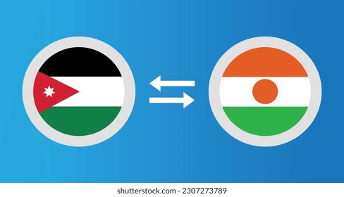 round icons with Jordan and Niger flag exchange rate concept graphic element Illustration template design
