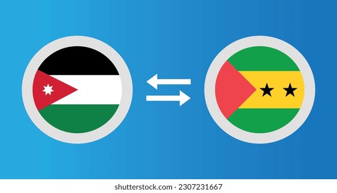 round icons with Jordan and Sao Tome and Principe flag exchange rate concept graphic element Illustration template design
