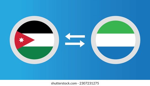 round icons with Jordan and Sierra Leone flag exchange rate concept graphic element Illustration template design
